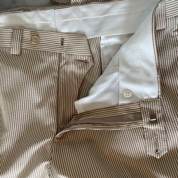 RALPH LAUREN Tan White Seersucker Flat Front Trousers 36x30 - Picture 12 of 16